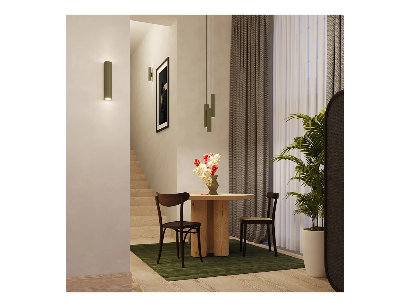 Lampa wisząca loft Toris, stal - 1 źródło światła 4000K - L.8 x H.118 cm - zielony oliwkowy