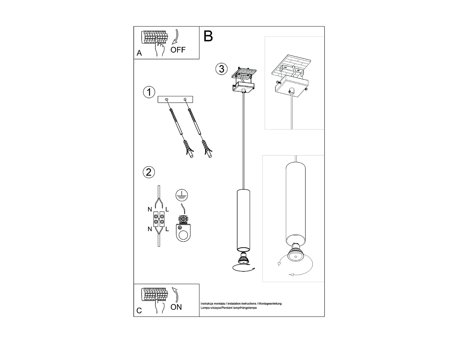Lampe à suspension Toris grenier en acier - 1 sources lumineuses 4000K - L.8 x H.118 cm - vert olive