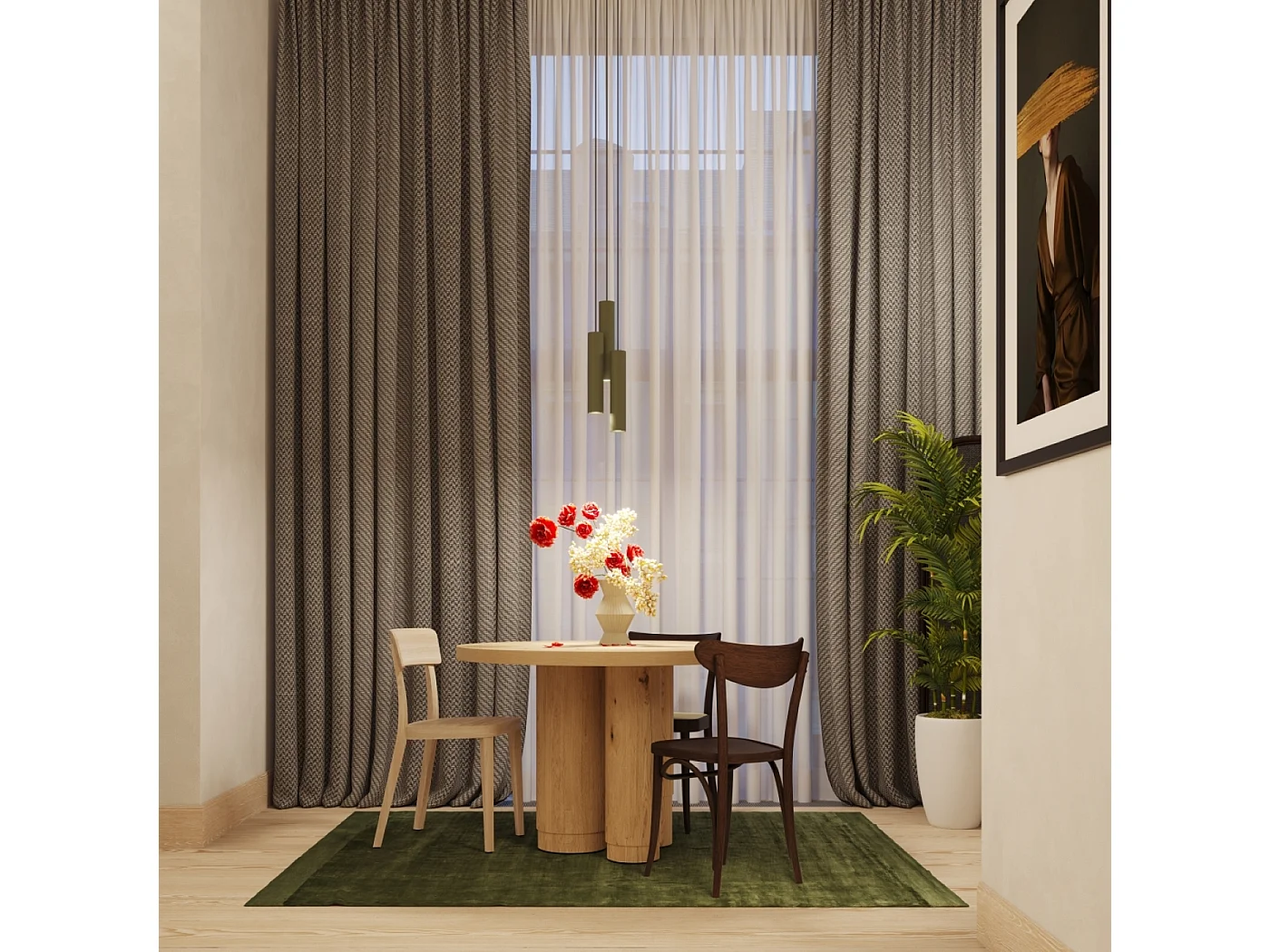 Lampe à suspension Toris grenier en acier - 1 sources lumineuses 4000K - L.8 x H.118 cm - vert olive