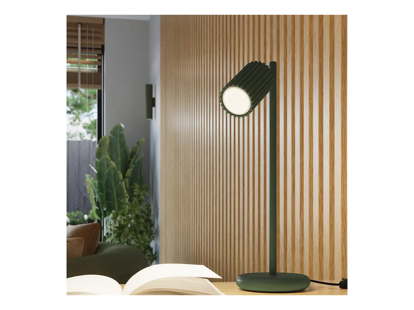 Wandlamp Gloow minimalistisch van  - 2 lichtbronnen 3000K - L.6,5 x H.30 cm - olijfgroen