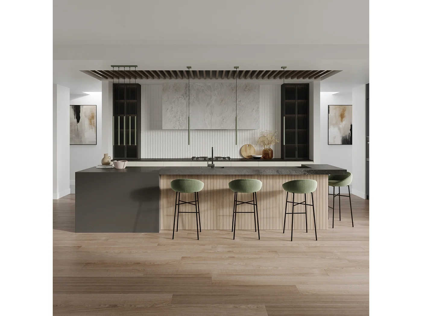 Applique Brill moderne en acier - 2 sources lumineuses 3000K - L.2,5 x H.50 cm - vert olive