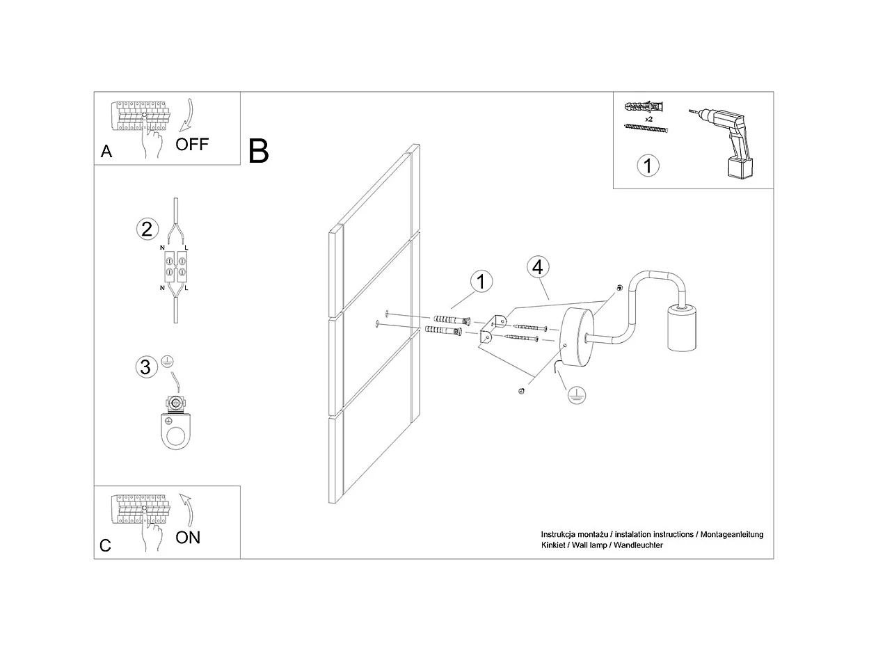 Candeeiros de parede Infinix industrial, aço - 1 fontes de luz 3000K - L.8.5 x H.20 cm - preto