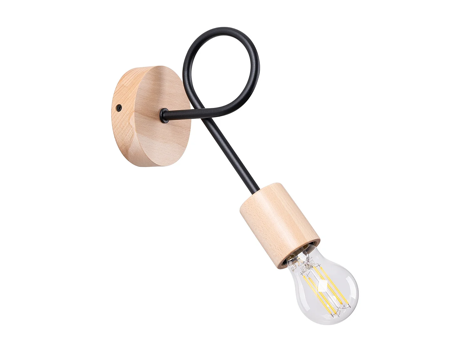 Applique Sparkon minimaliste en acier/bois - 1 sources lumineuses 3000K - L.10 x H.24 cm - noir/bois naturel