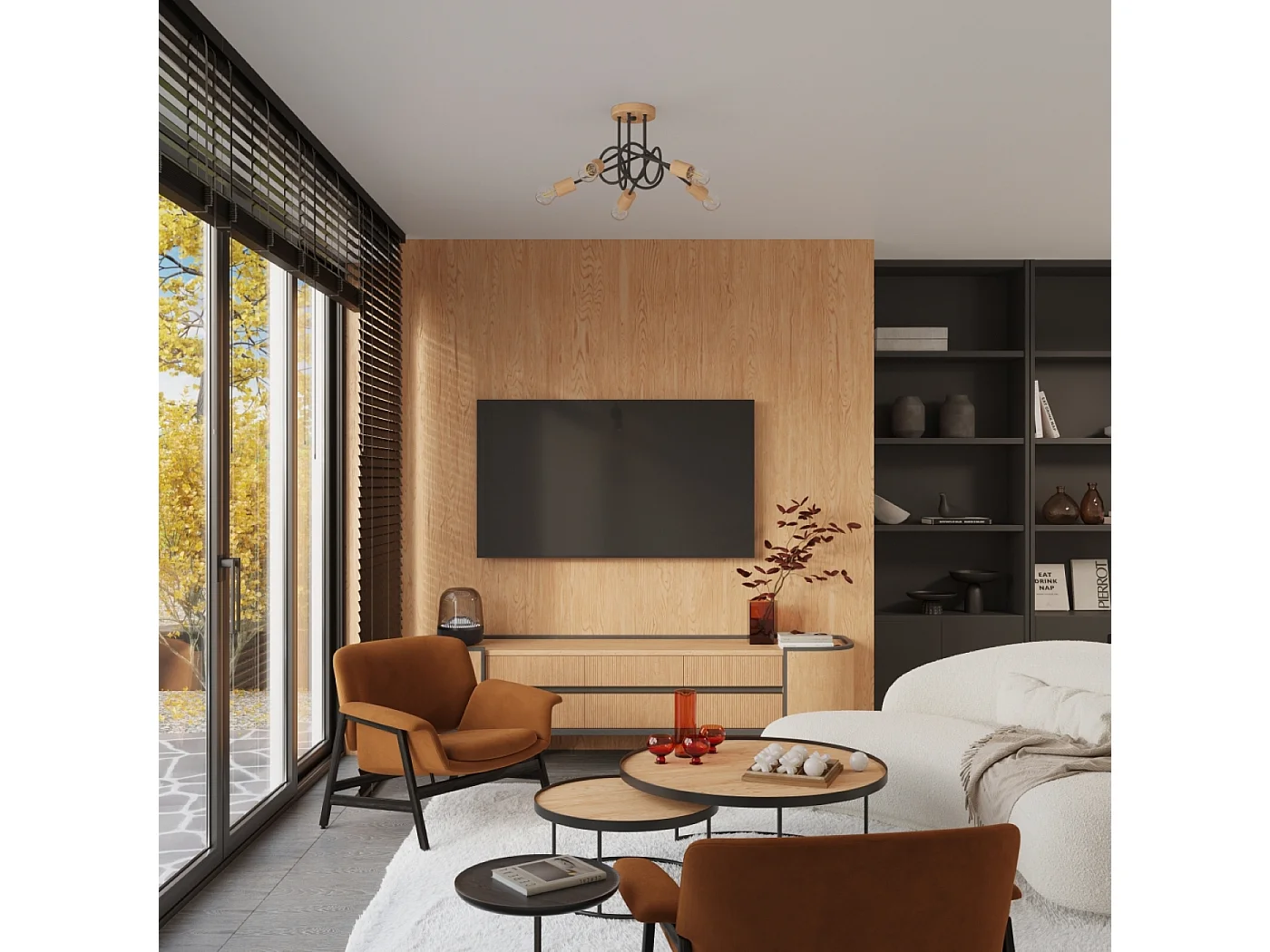 Applique Sparkon minimaliste en acier/bois - 1 sources lumineuses 3000K - L.10 x H.24 cm - noir/bois naturel