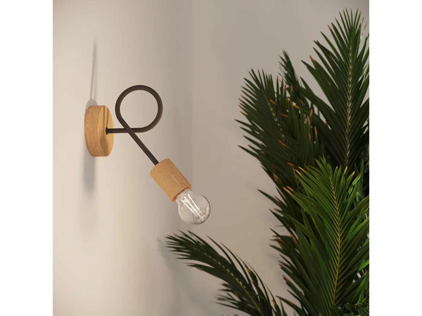 Applique Sparkon minimaliste en acier/bois - 1 sources lumineuses 3000K - L.10 x H.24 cm - noir/bois naturel
