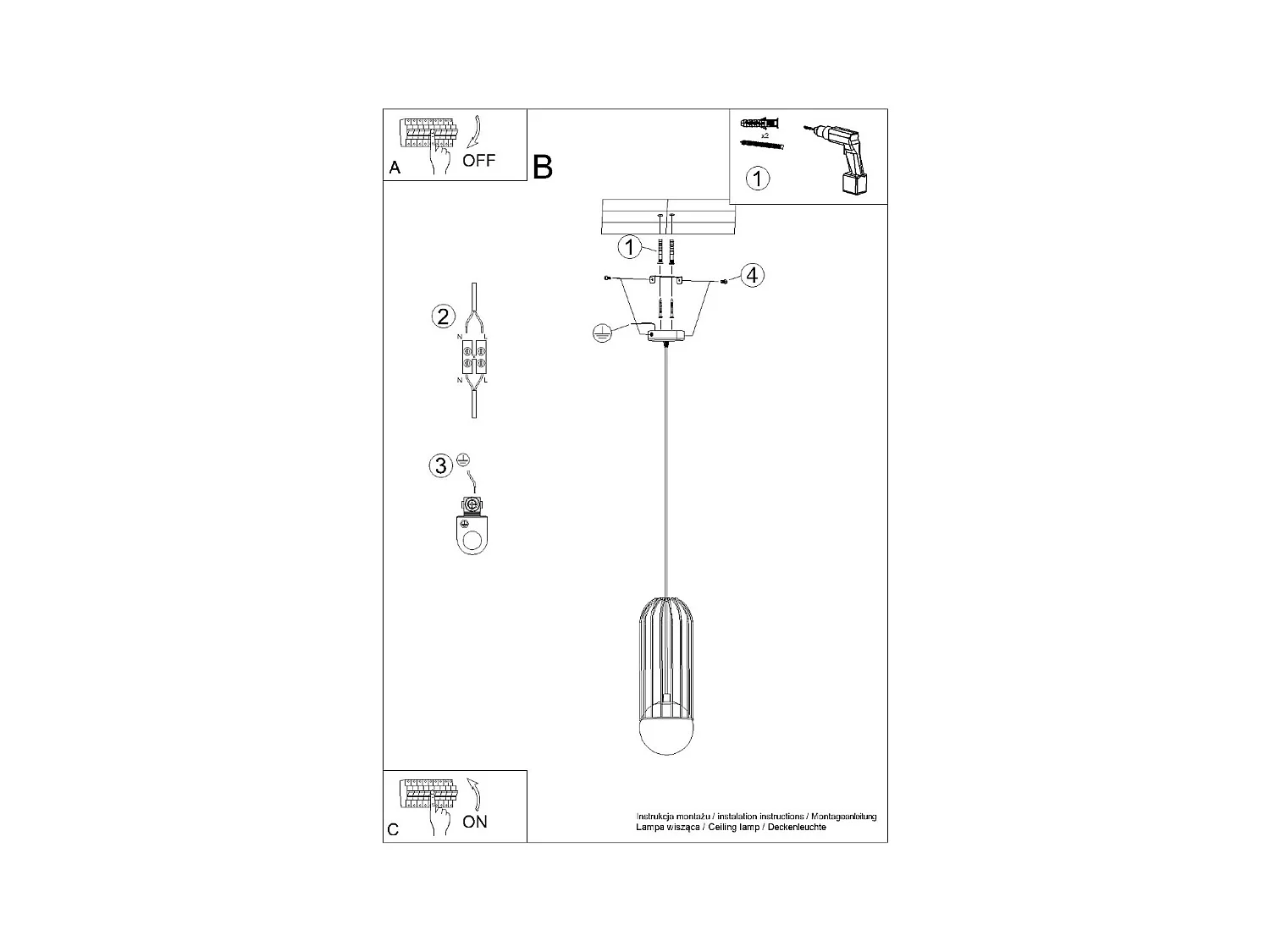 Lampy wiszące nowoczesny Zynex, stal - 1 źródło światła 3000K - L.12 x H.115 cm - czarny