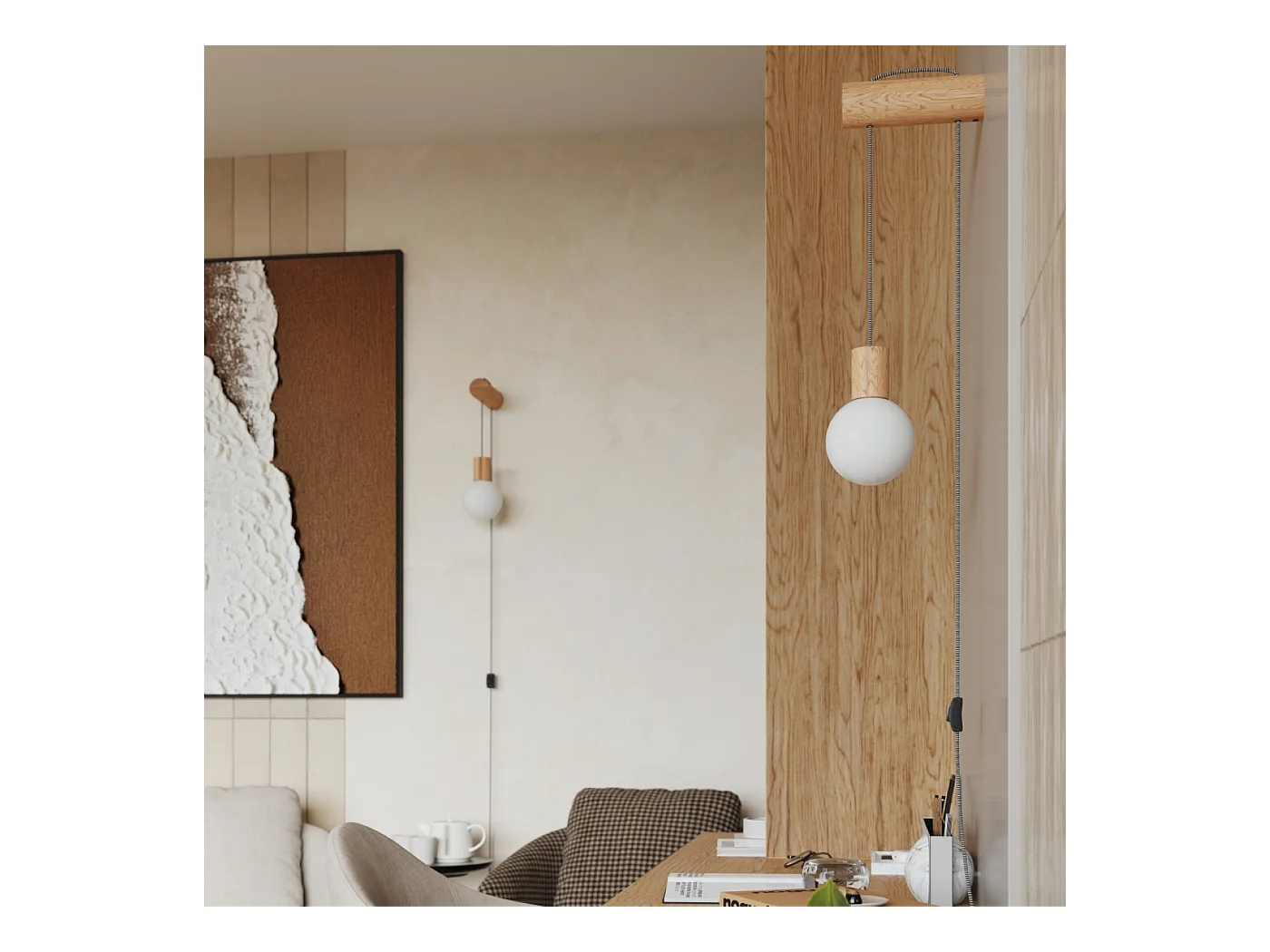 Applique Zynto grenier en bois/verre - 1 sources lumineuses 3000K - L.6 x H.67 cm - bois naturel/blanc/noir