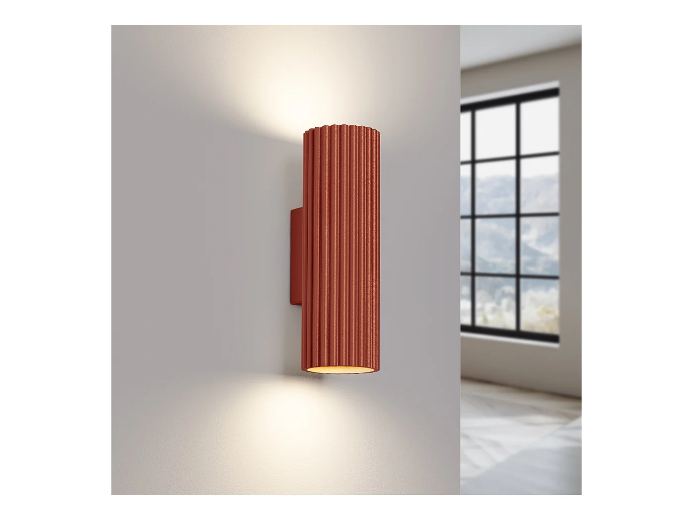 Wandlamp Gloow minimalistisch van  - 2 lichtbronnen 4000K - L.6,5 x H.20 cm - rode oker