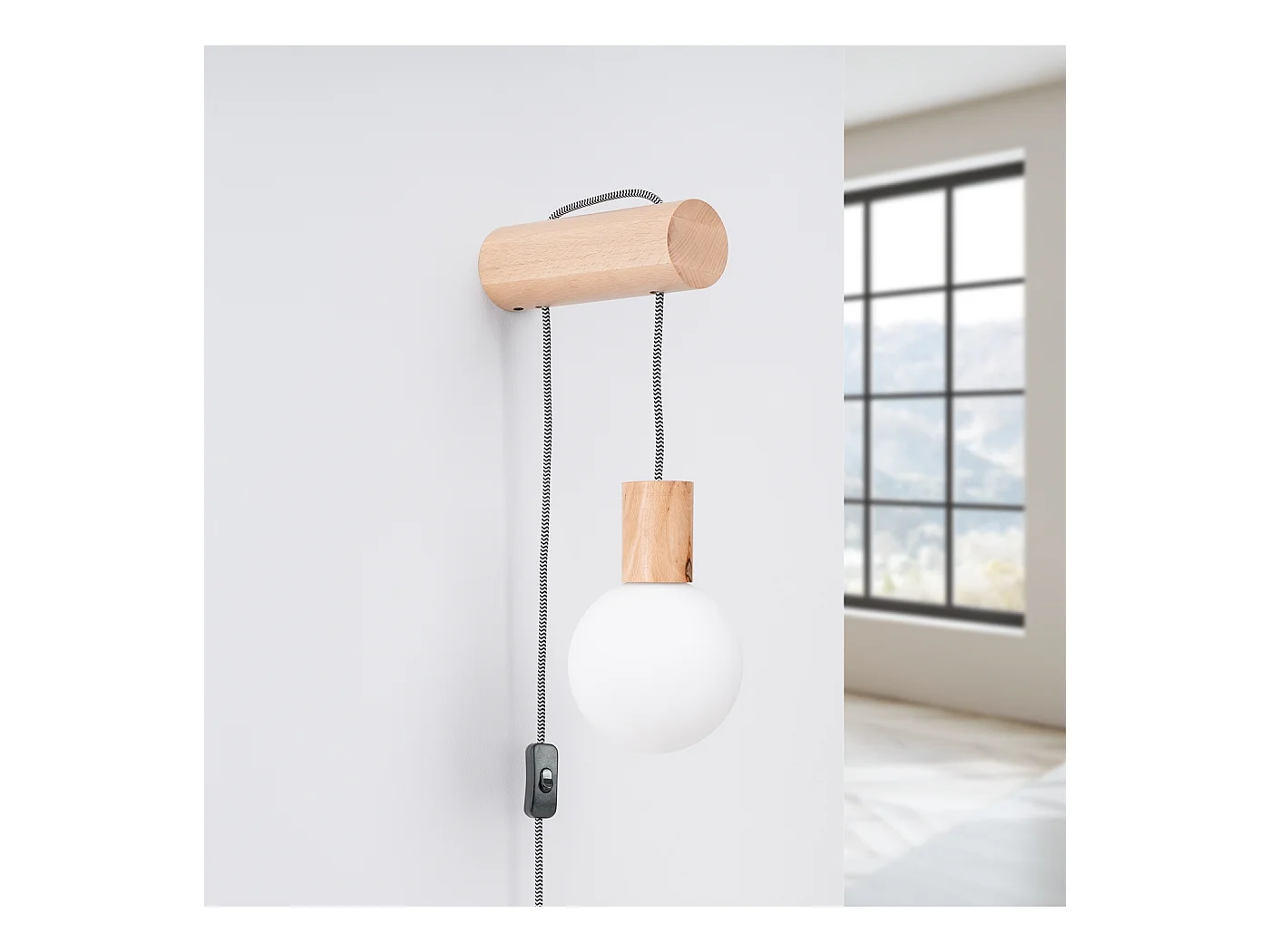 Applique Zynto grenier en bois/verre - 1 sources lumineuses 4000K - L.6 x H.67 cm - bois naturel/blanc/noir