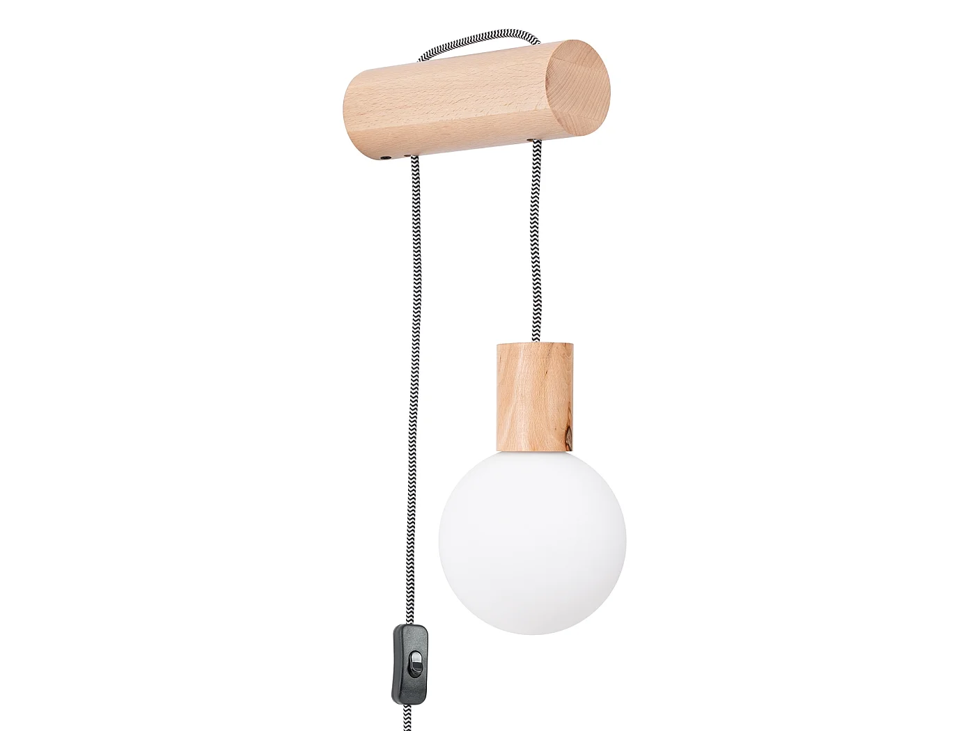 Lampa ścienna loft Zynto, drewno/szkło - 1 źródło światła 4000K - L.6 x H.67 cm - naturalne drewno/biały/czarny