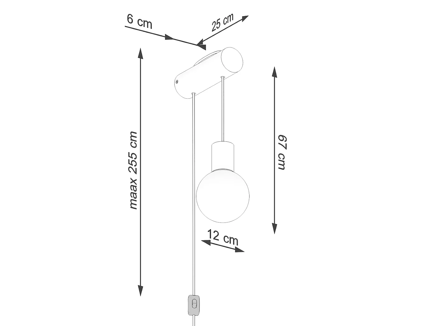 Lampa ścienna loft Zynto, drewno/szkło - 1 źródło światła 4000K - L.6 x H.67 cm - naturalne drewno/biały/czarny