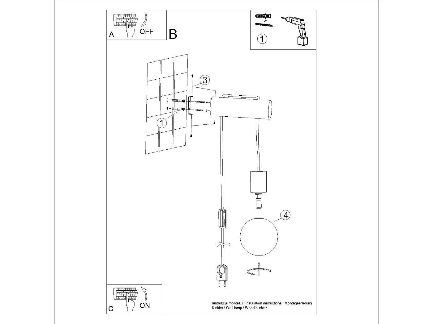 Lampa ścienna loft Zynto, drewno/szkło - 1 źródło światła 4000K - L.6 x H.67 cm - naturalne drewno/biały/czarny