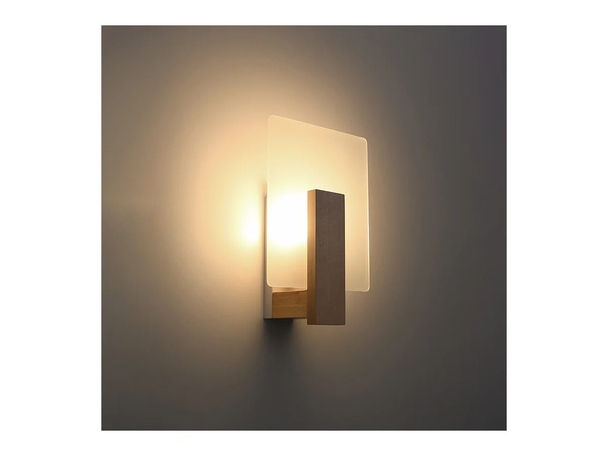 Wandlampen Nappo Scandinavisch van  - 1 lichtbronnen 4000K - L.16 x H.30,5 cm - natuurlijk hout