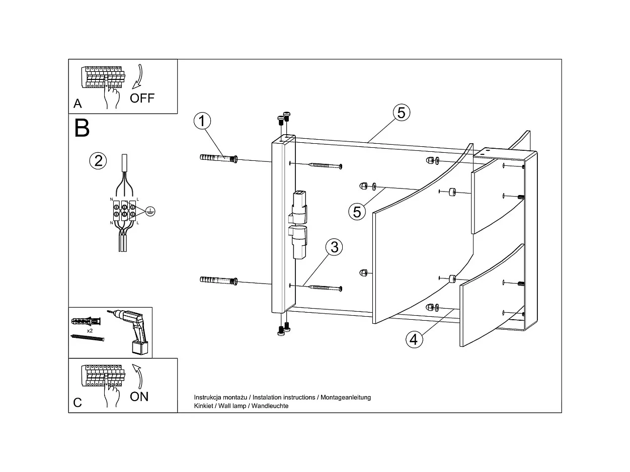 Lampade da parete Zelora moderno di acciaio/vetro - 2 sorgenti luminose 4000K - L.42 x A.23 cm - bianco
