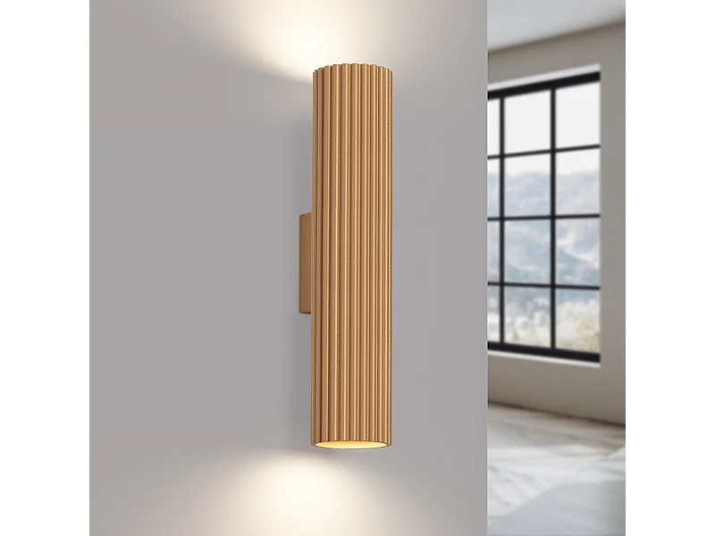 Luminária de parede Gloow minimalista, alumínio - 2 fontes de luz 3000K - L.6.5 x H.30 cm - dourado