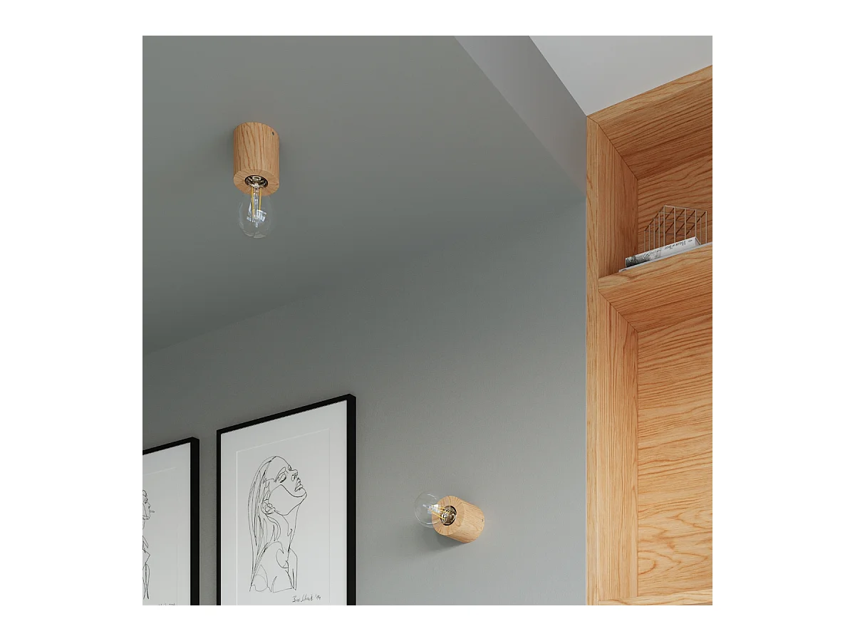 Wandlampen Nalvado Scandinavisch van  - 1 lichtbronnen 3000K - L.10 x H.10 cm - natuurlijk hout