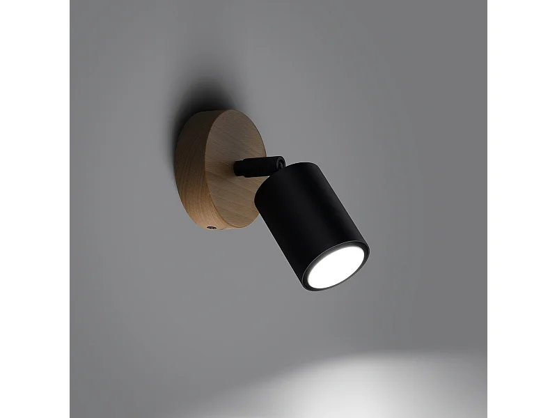 Kinkiety nowoczesny Flare, stal/drewno - 1 źródło światła 3000K - L.16 x H.16 cm - czarny/drewno