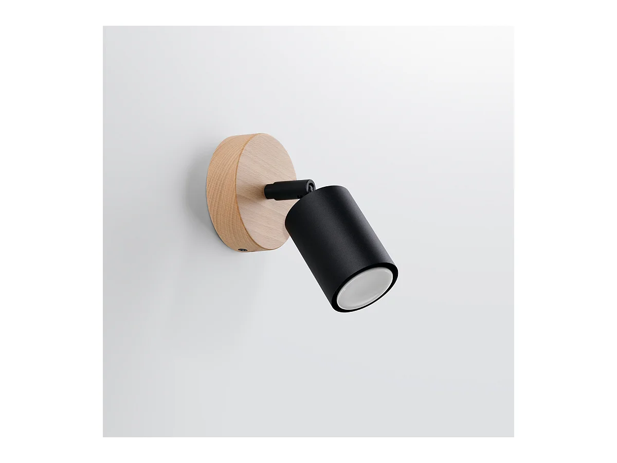 Kinkiety nowoczesny Flare, stal/drewno - 1 źródło światła 3000K - L.16 x H.16 cm - czarny/drewno