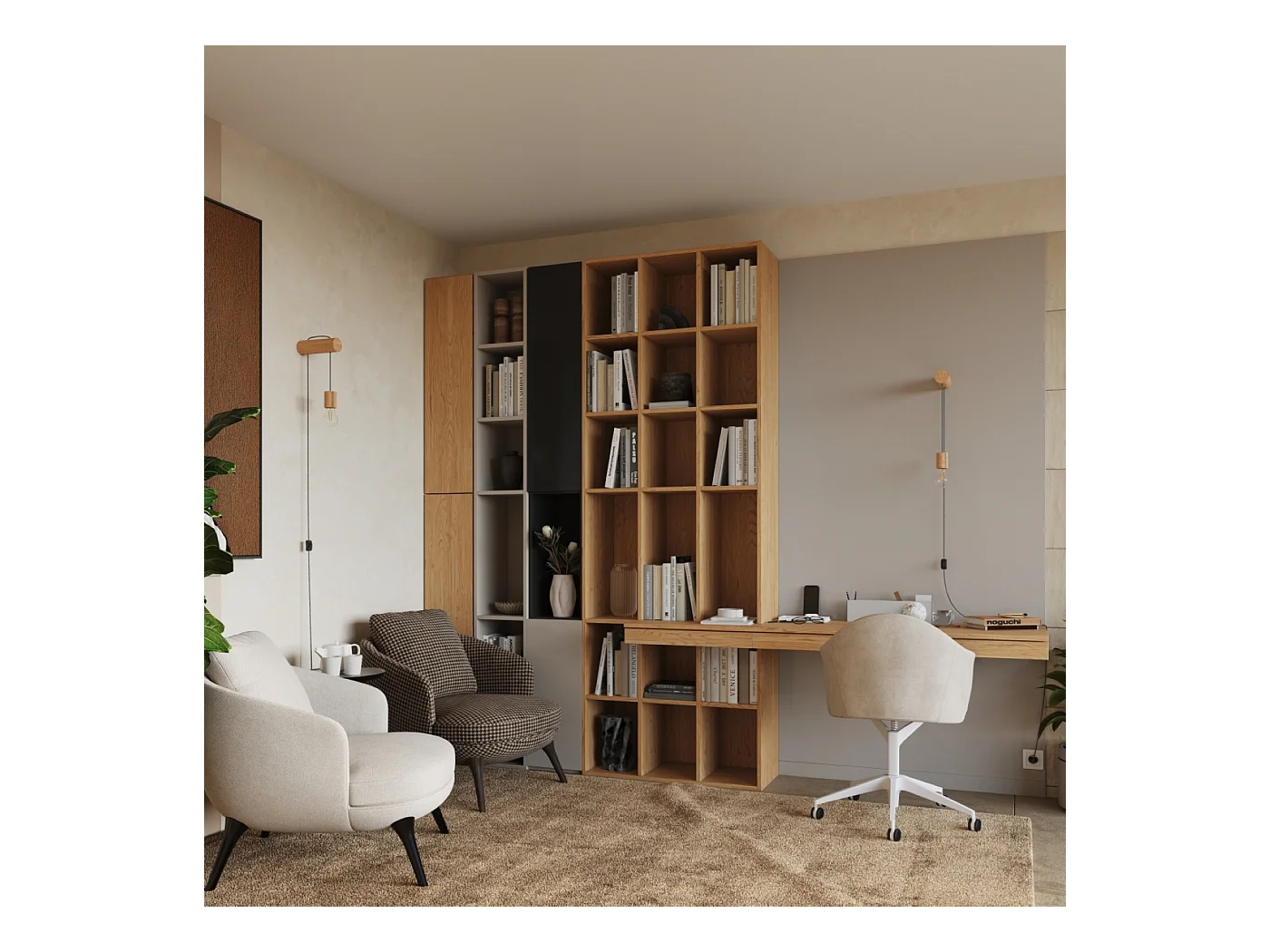 Applique Zynto grenier en bois - 1 sources lumineuses 3000K - L.6 x H.55 cm - bois naturel/blanc/noir