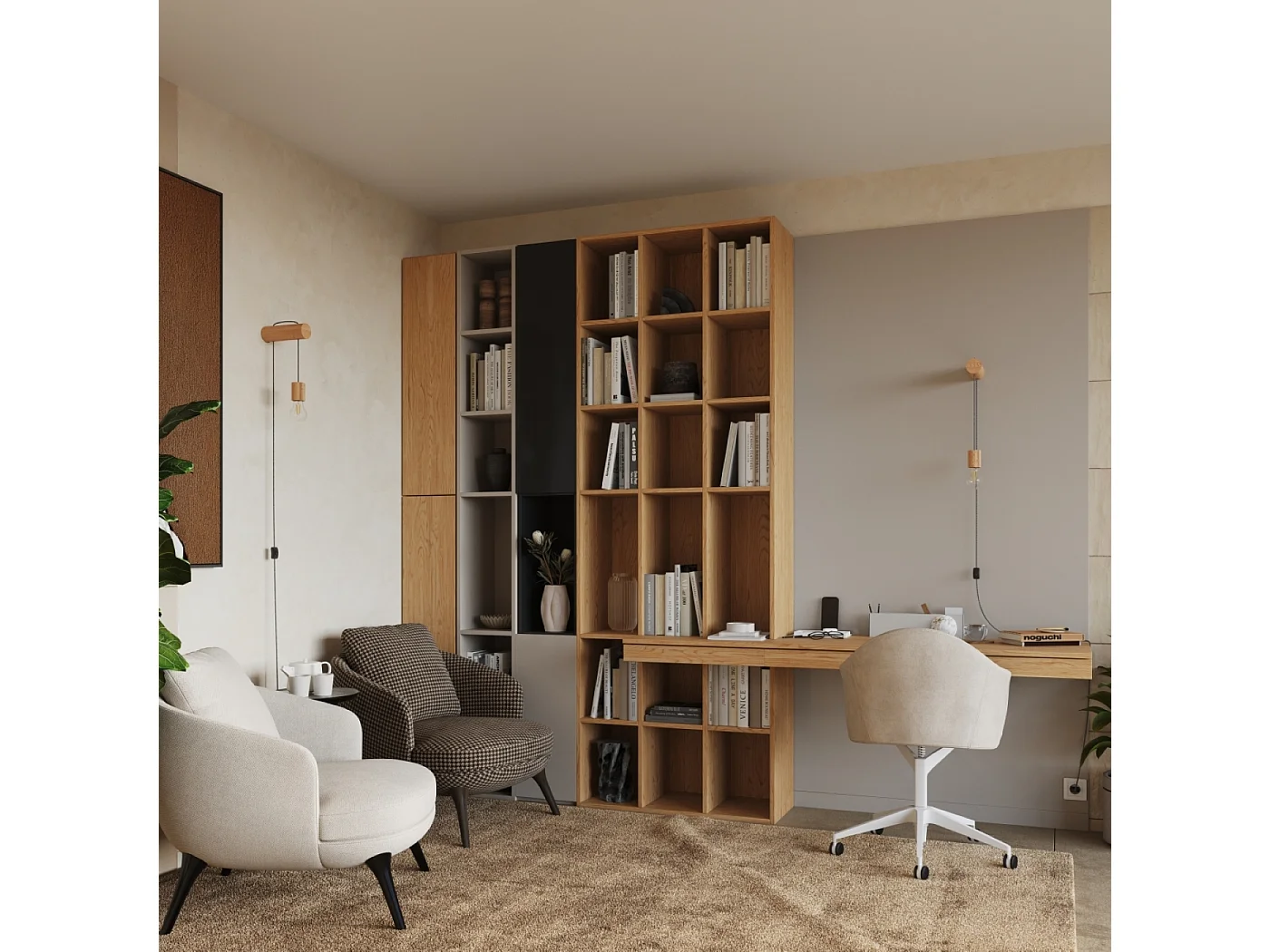 Applique Zynto grenier en bois - 1 sources lumineuses 3000K - L.6 x H.55 cm - bois naturel/blanc/noir