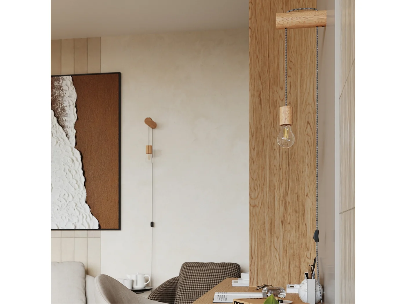 Applique Zynto grenier en bois - 1 sources lumineuses 3000K - L.6 x H.55 cm - bois naturel/blanc/noir