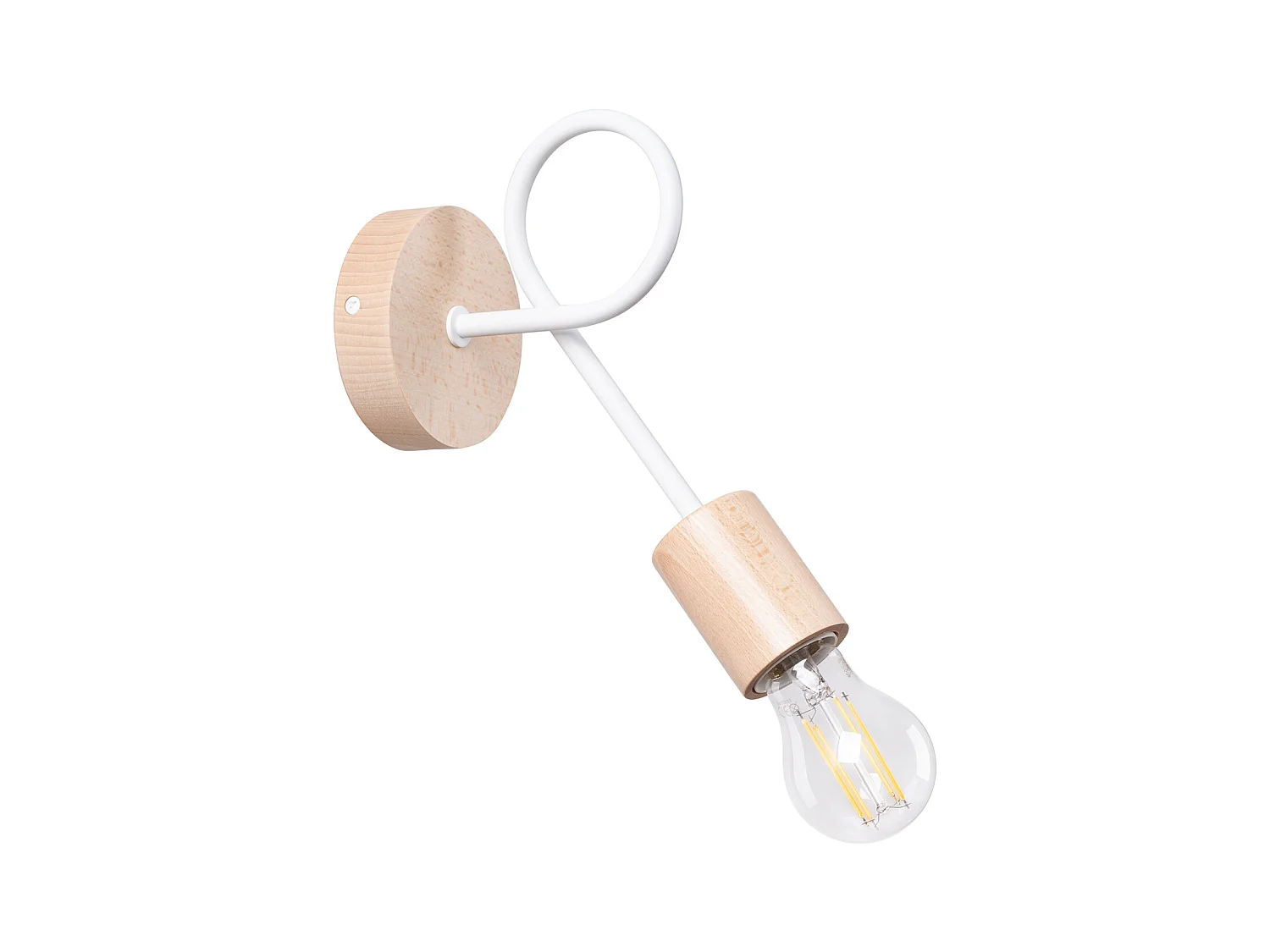 Lampada da parete Sparkon minimalista di acciaio/legno - 1 sorgenti luminose 3000K - L.10 x A.24 cm - bianco/legno naturale