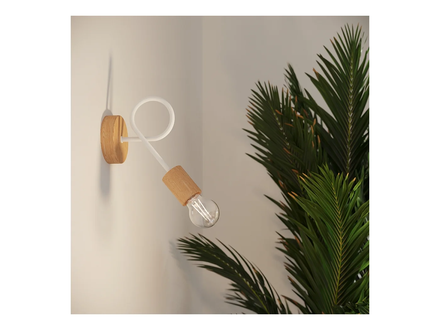 Lampada da parete Sparkon minimalista di acciaio/legno - 1 sorgenti luminose 3000K - L.10 x A.24 cm - bianco/legno naturale