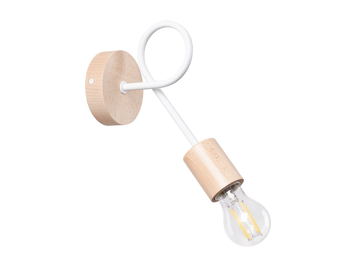 Applique Sparkon minimaliste en acier/bois - 1 sources lumineuses 3000K - L.10 x H.24 cm - blanc/bois naturel