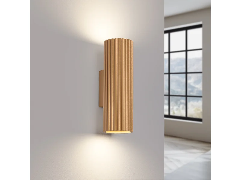 Luminária de parede Gloow minimalista, alumínio - 2 fontes de luz 3000K - L.6.5 x H.20 cm - dourado