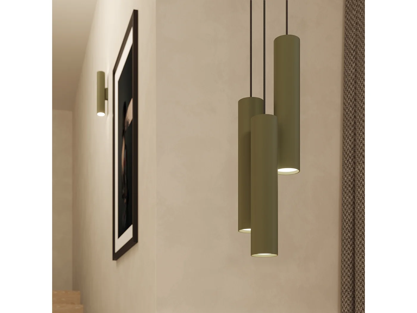 Applique Toris grenier en acier - 2 sources lumineuses 4000K - L.6 x H.30 cm - vert olive