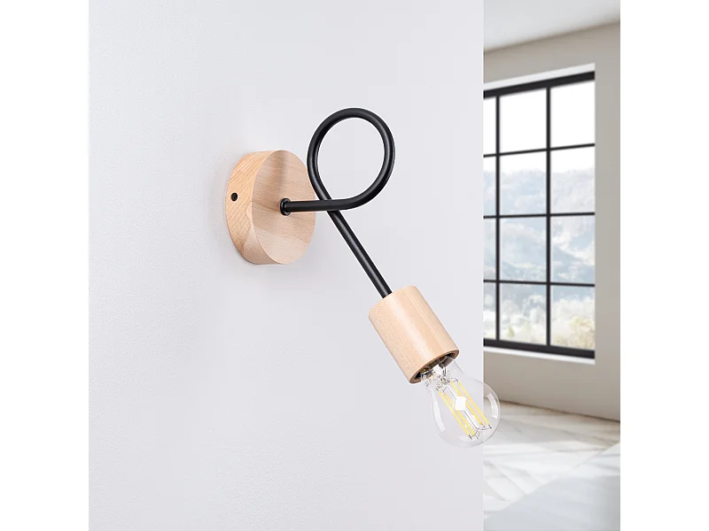Wandleuchte Sparkon minimalistisch aus  Stahl/Holz - 1 lichtquellen 4000K - L.10 x H. cm - schwarz/Naturholz