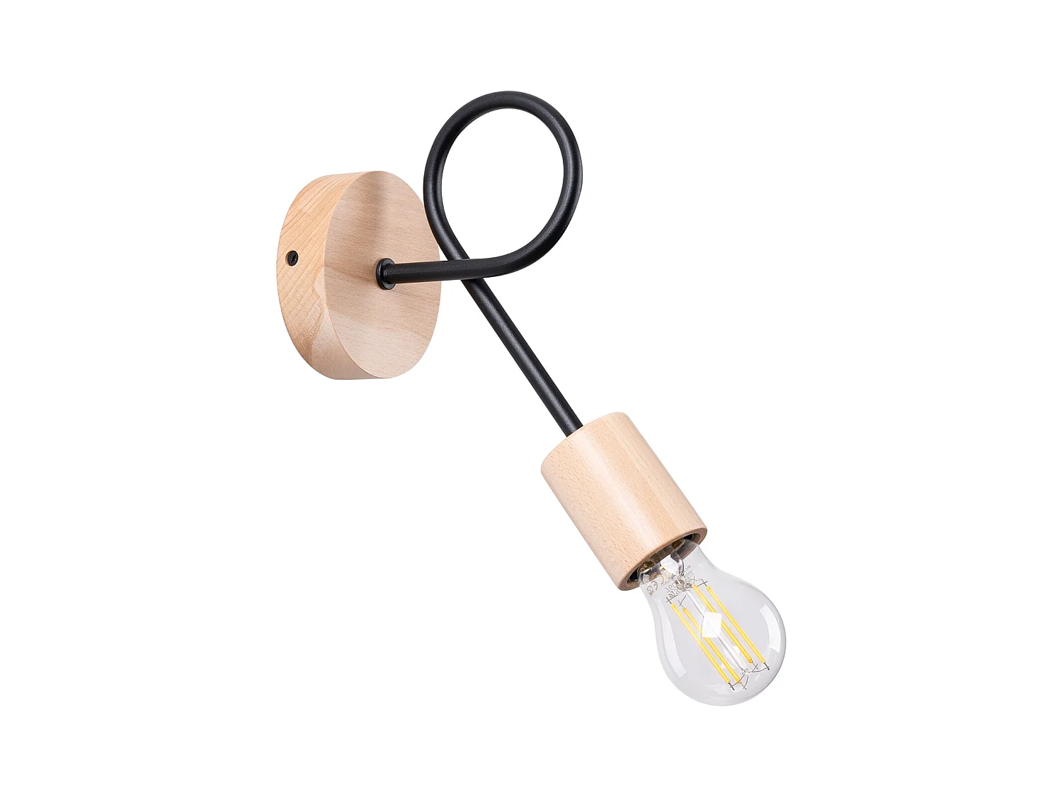 Wandleuchte Sparkon minimalistisch aus  Stahl/Holz - 1 lichtquellen 4000K - L.10 x H. cm - schwarz/Naturholz