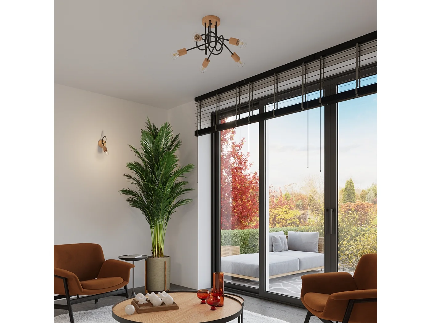 Applique Sparkon minimaliste en acier/bois - 1 sources lumineuses 4000K - L.10 x H.24 cm - noir/bois naturel