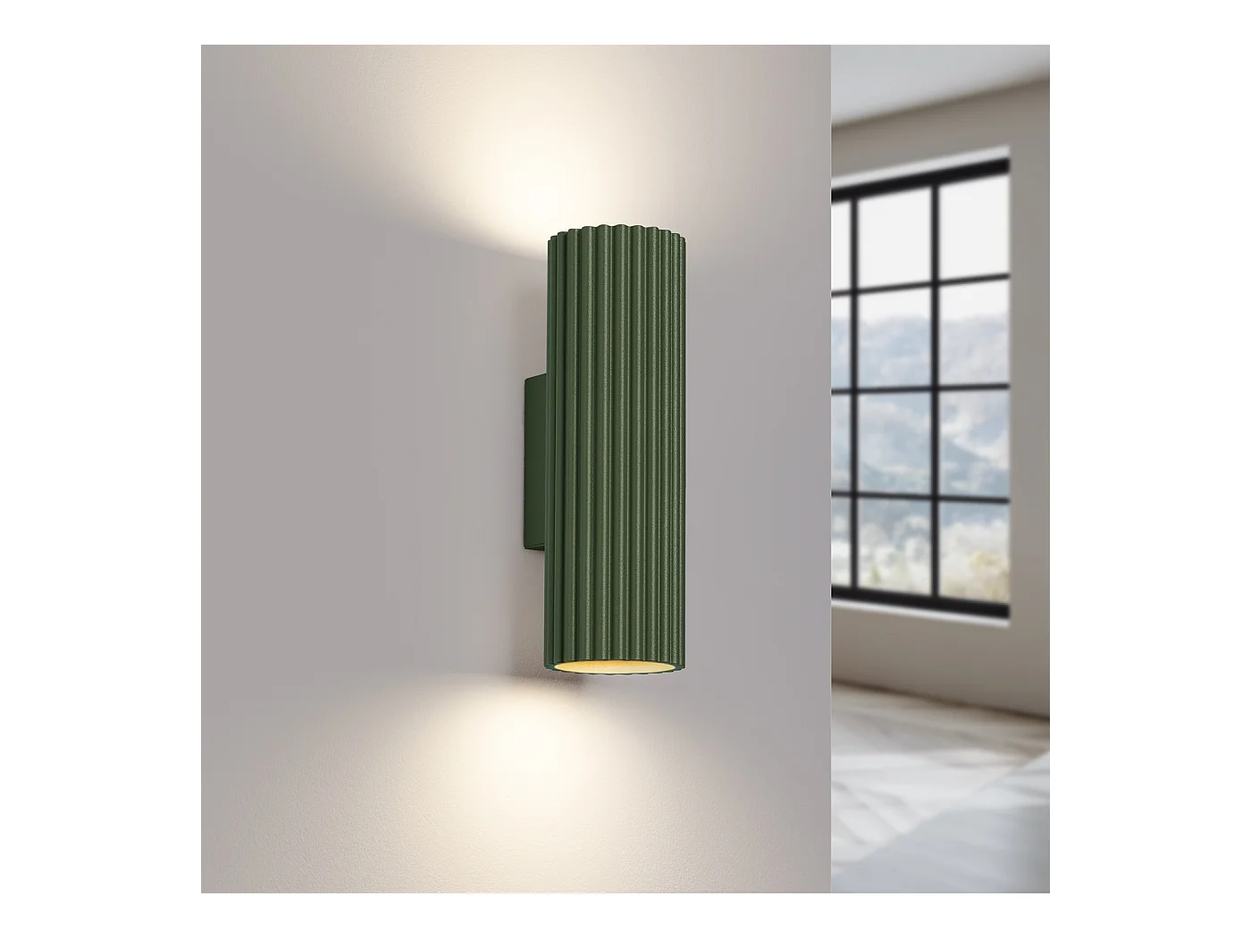 Applique Gloow minimaliste en aluminium - 2 sources lumineuses 3000K - L.6,5 x H.20 cm - vert olive