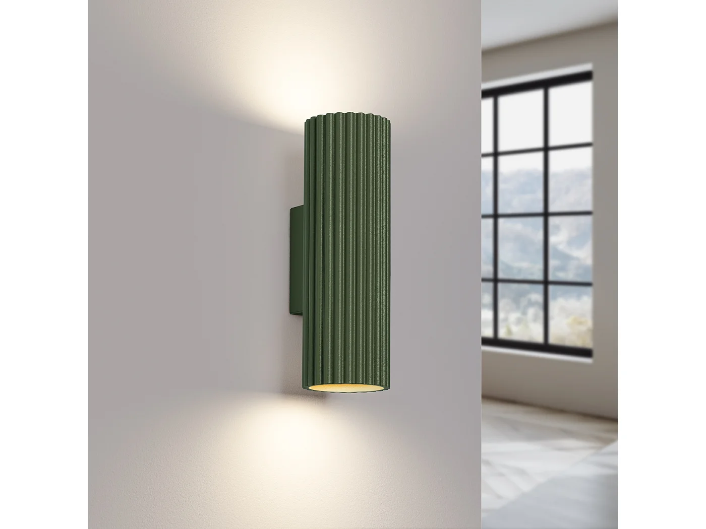 Applique Gloow minimaliste en aluminium - 2 sources lumineuses 3000K - L.6,5 x H.20 cm - vert olive
