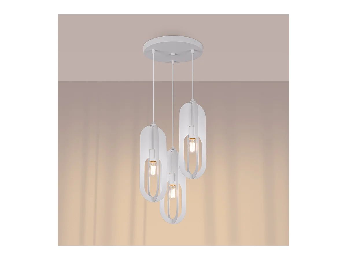 Lampade a sospensione Synexus moderno di acciaio - 3 sorgenti luminose 4000K - L.43 x A.130 cm - bianco