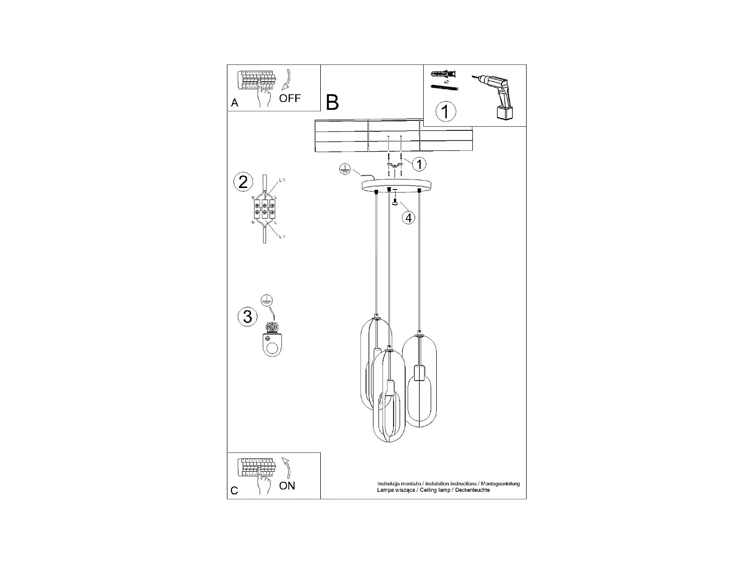 Lampade a sospensione Synexus moderno di acciaio - 3 sorgenti luminose 4000K - L.43 x A.130 cm - bianco