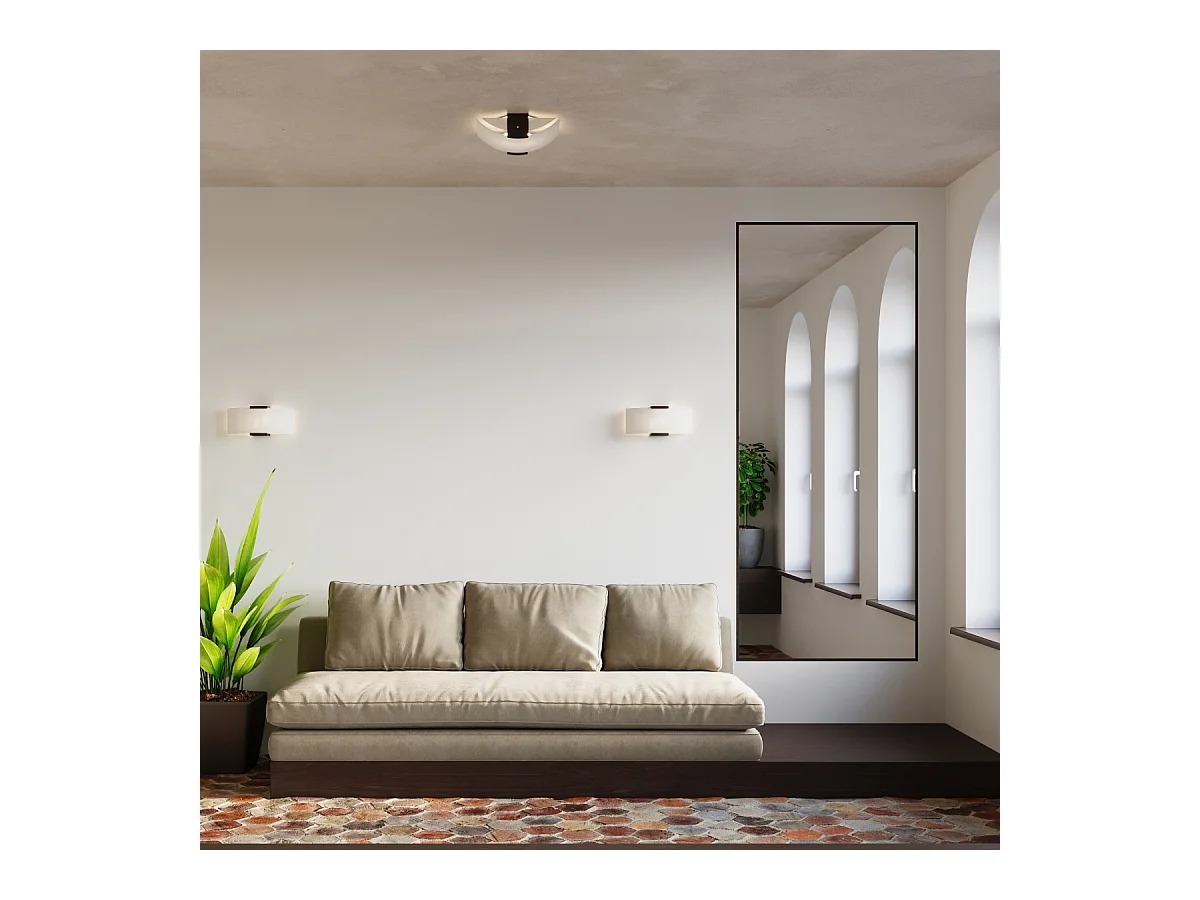 Lampade da parete Nerilo moderno di legno/vetro - 2 sorgenti luminose 3000K - L.33 x A.14 cm - wengè/bianco