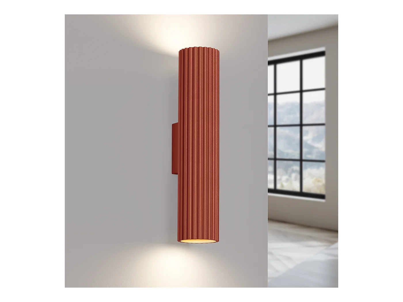 Wandleuchte Gloow minimalistisch aus  Aluminium - 2 lichtquellen 4000K - L.6,5 x H. cm - roter Ocker