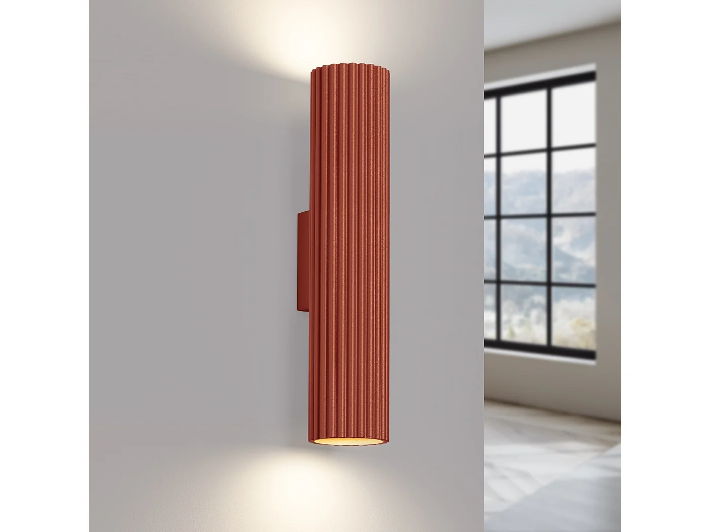 Applique Gloow minimaliste en aluminium - 2 sources lumineuses 4000K - L.6,5 x H.30 cm - ocre rouge