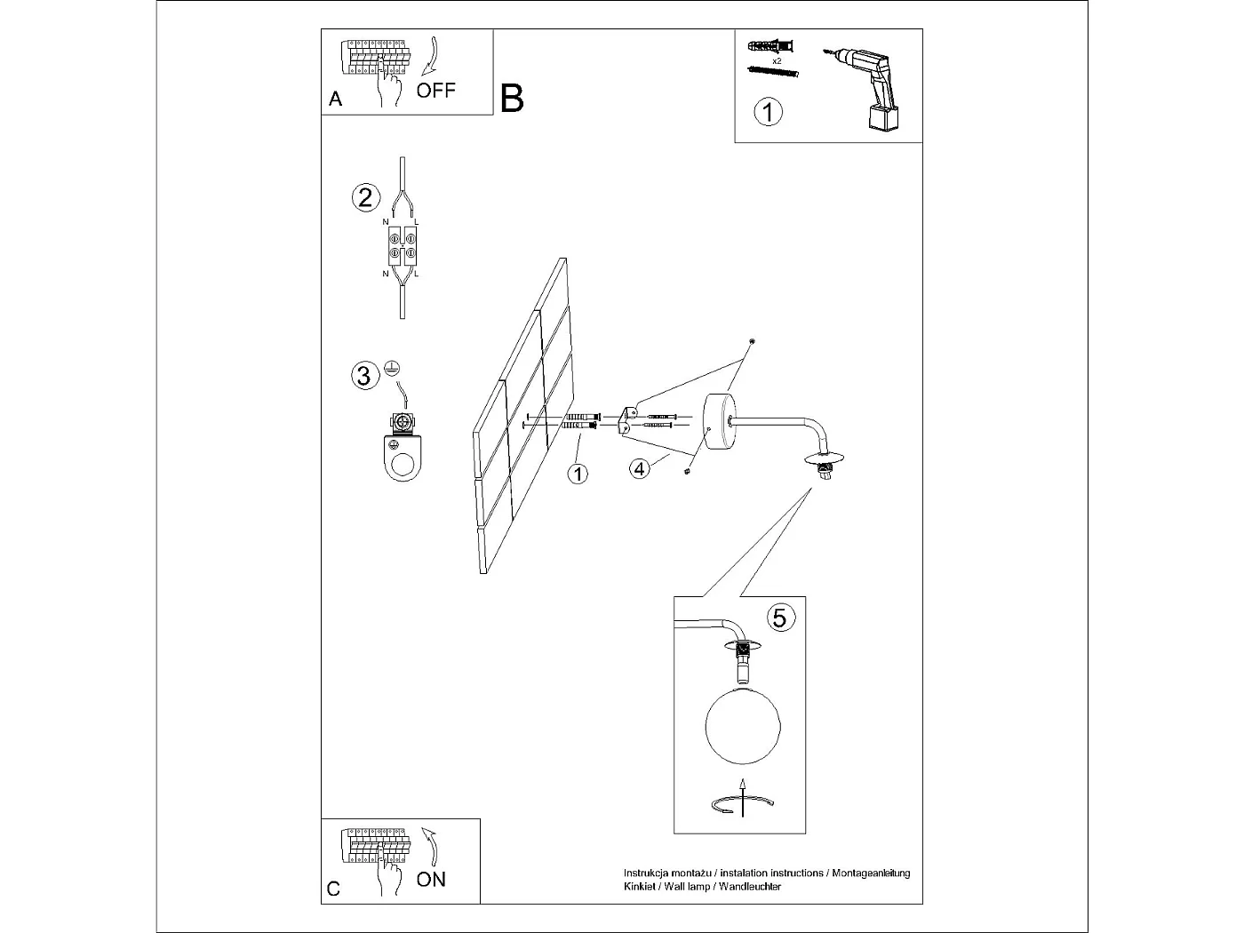 Applique Bealy minimaliste en acier/verre - 1 sources lumineuses 4000K - L.10 x H.21 cm - noir/blanc