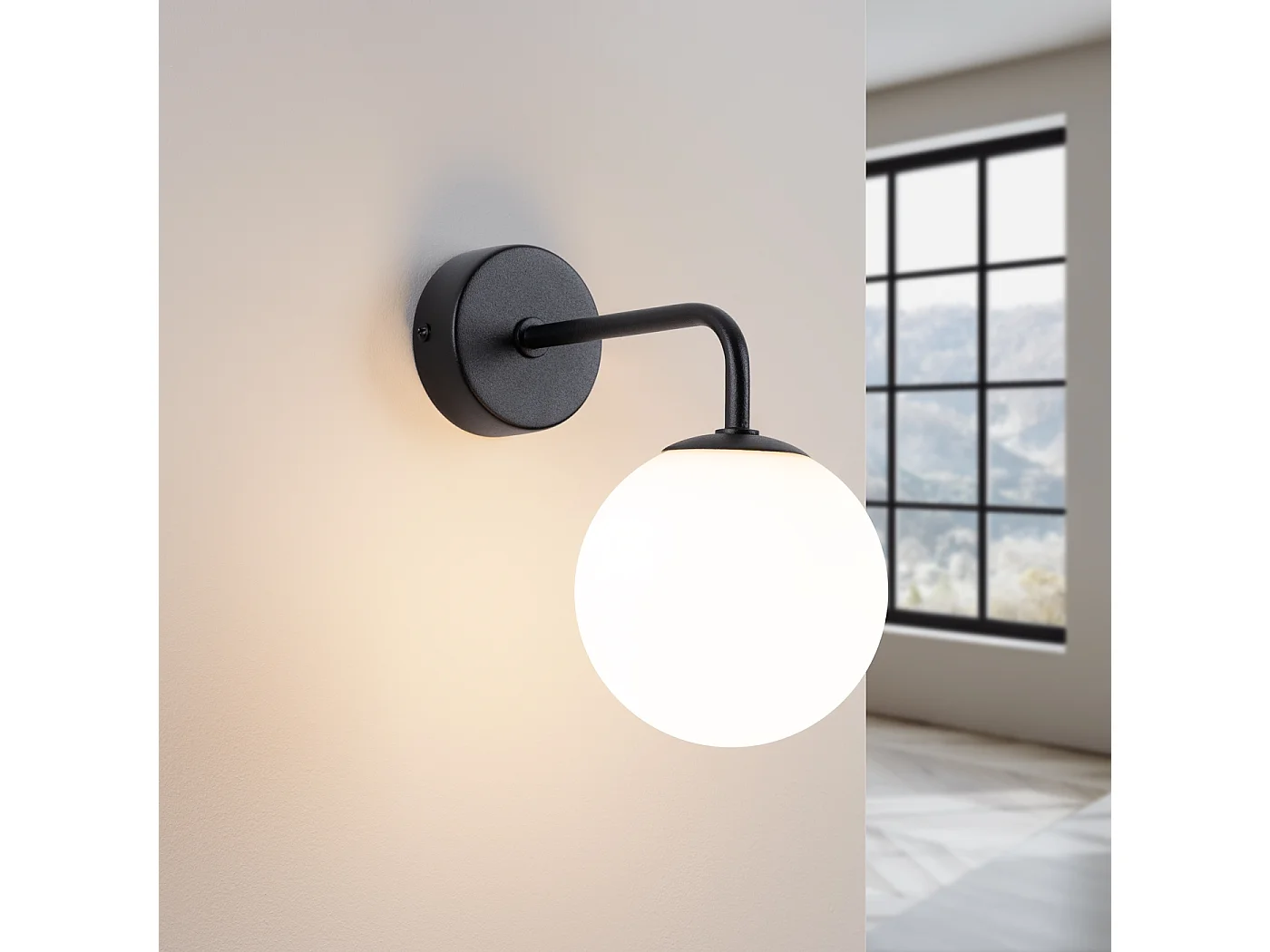 Luminária de parede Bealy minimalista, aço/vidro - 1 fontes de luz 4000K - L.10 x H.21 cm - preto/branco