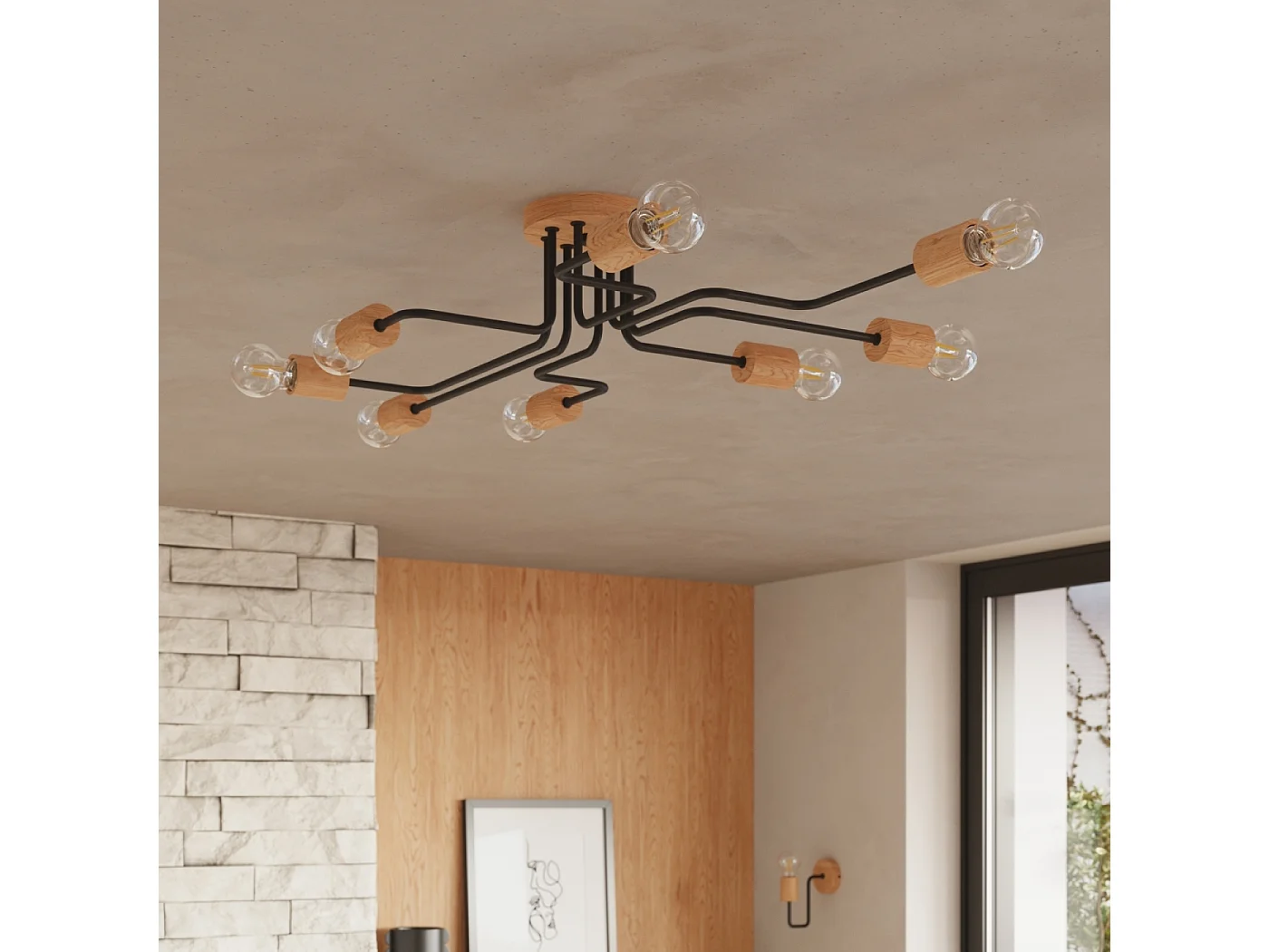 Applique Zimbo grenier en acier/bois - 1 sources lumineuses 3000K - L.8 x H.18,5 cm - noir/bois naturel