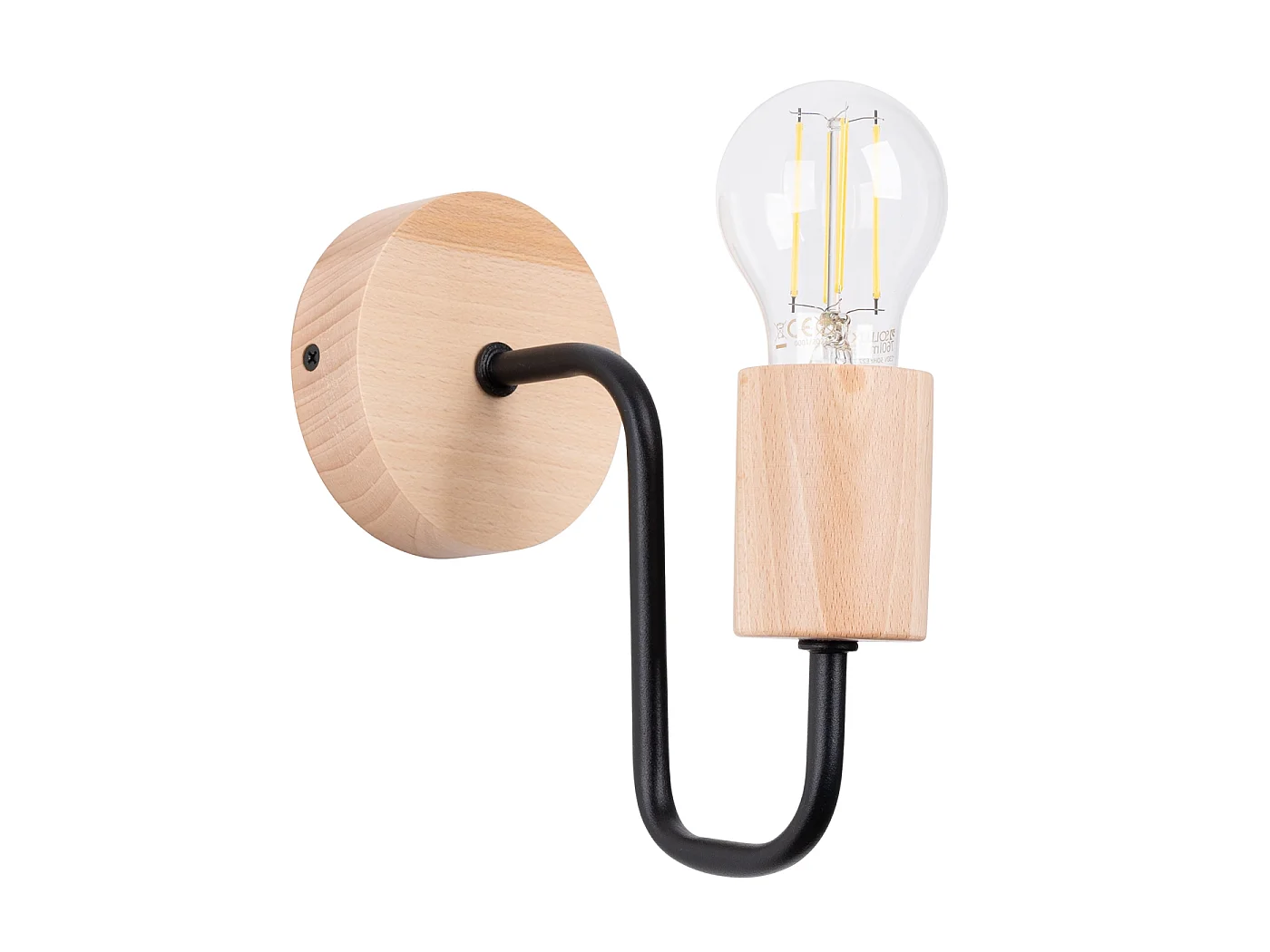 Wandlamp Zimbo zolder van  - 1 lichtbronnen 3000K - L.8 x H.18,5 cm - zwart/natuurlijk hout