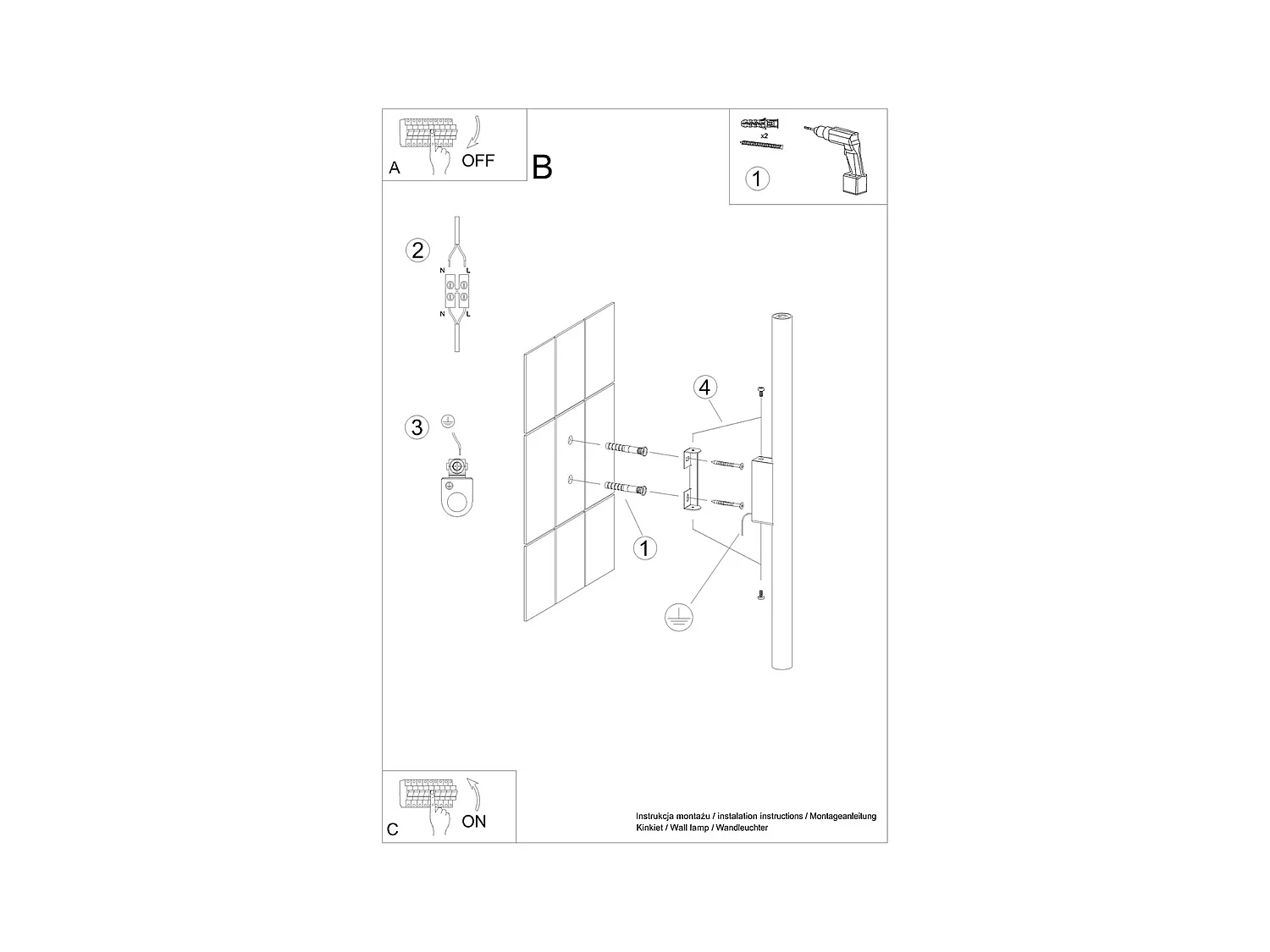 Appliques Brill moderne en acier - 2 sources lumineuses 4000K - L.2,5 x H.50 cm - noir