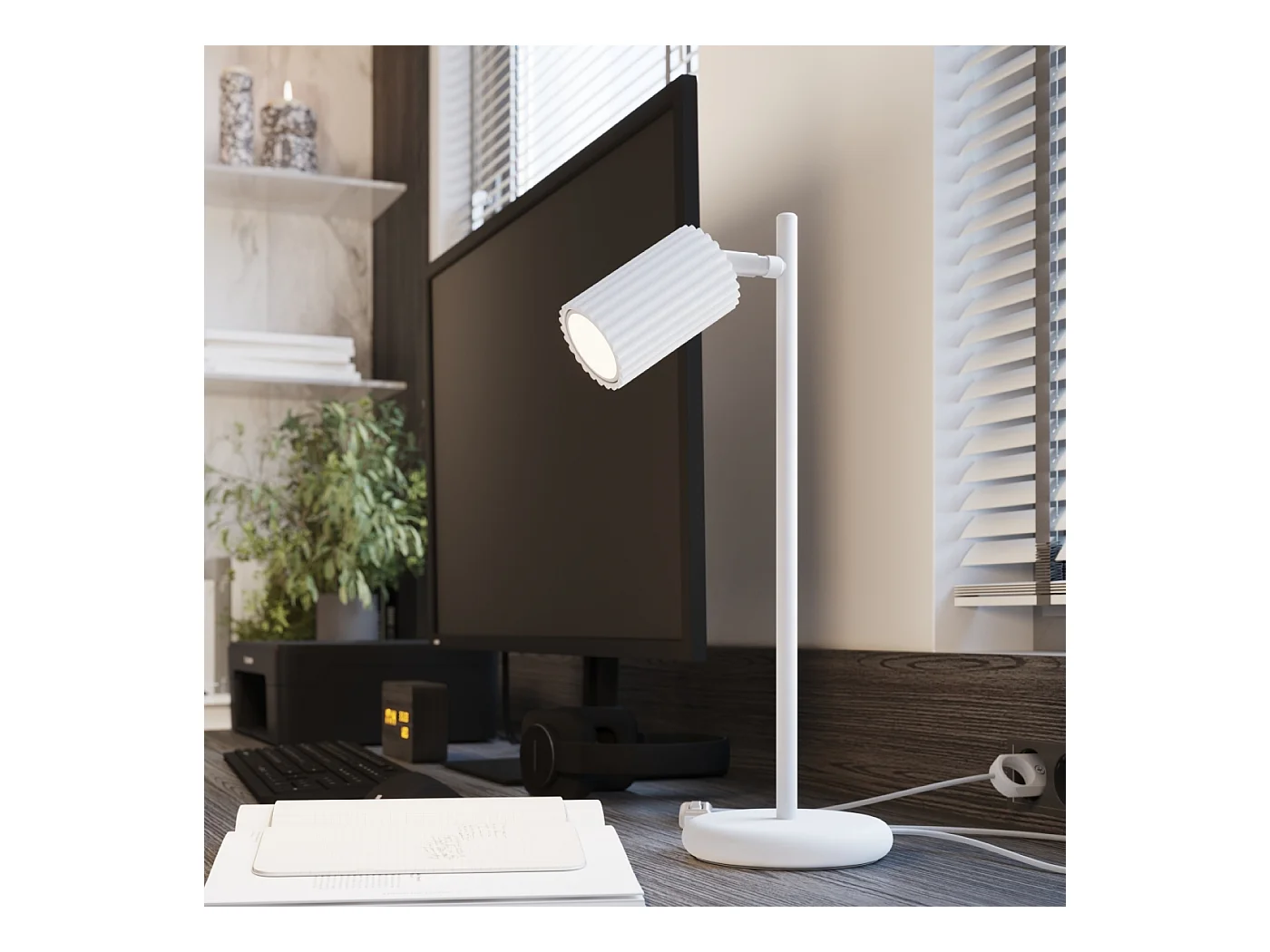 Lampa biurkowa minimalistyczny Gloow, aluminium - 1 źródło światła 3000K - L.14.5 x H.43 cm - biały