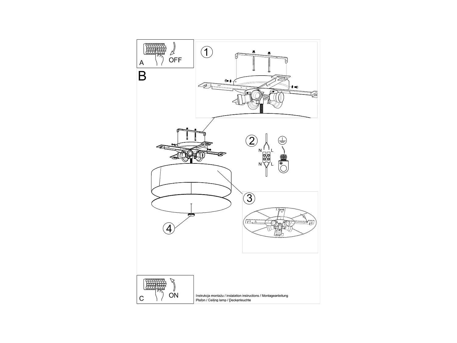 Plafony minimalistyczny Kalmaris, tkanina/szkło/stal - 5 źródło światła 3000K - L.50 x H.16 cm - biały