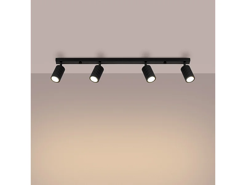 Plafonnier Gloow minimaliste en aluminium - 4 sources lumineuses 3000K - L.81 x H.16,5 cm - noir