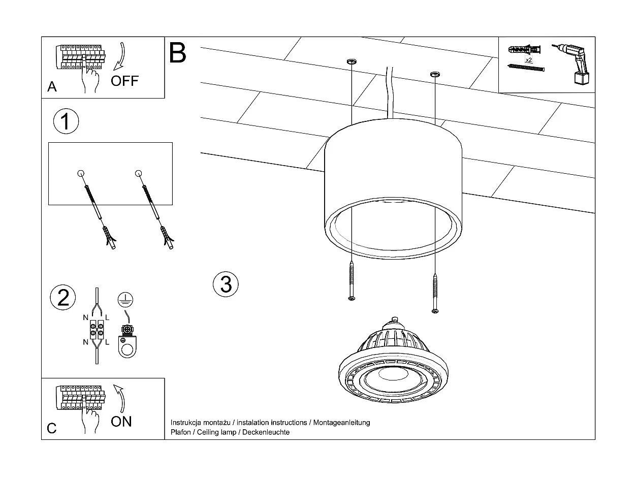 Plafonniers Blaze industriel en béton - 1 sources lumineuses 3000K - L.14 x H.9 cm - gris