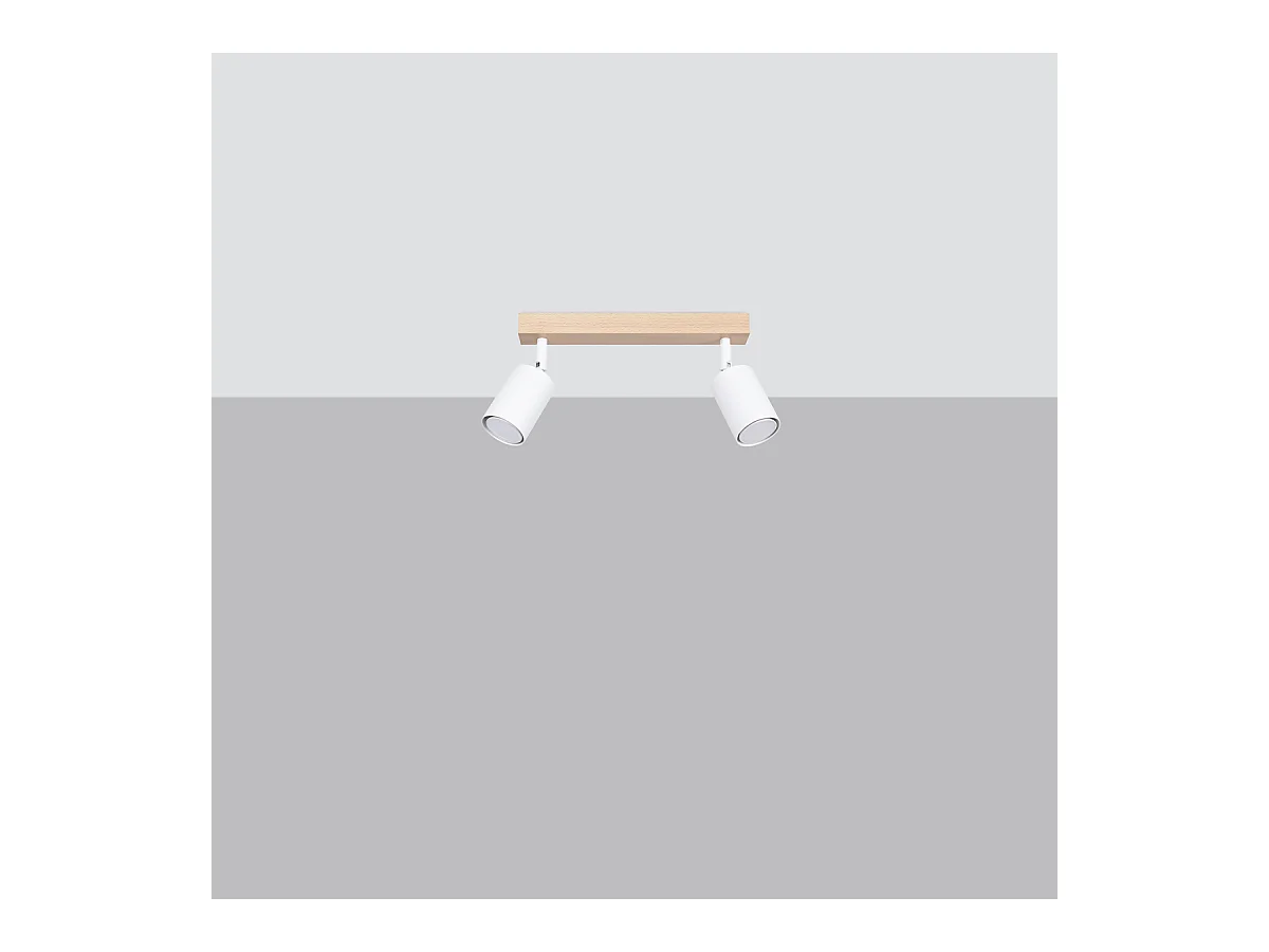 Plafony nowoczesny Flare, stal/drewno - 2 źródło światła 3000K - L.46 x H.17.5 cm - biały/drewno